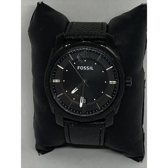 Fossil Machine FS4775 Men's Black Leather Analog Dial Quartz Wrist Watch UC257 - Picture 1 of 12